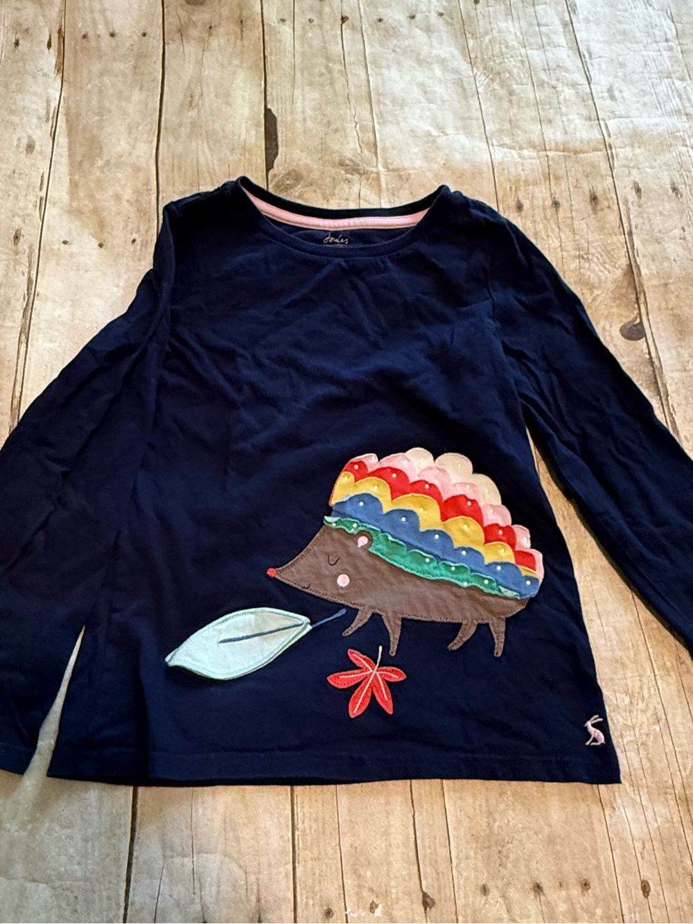 Joules Girls' Navy Long-Sleeve Hedgehog Appliqué Top Size 9